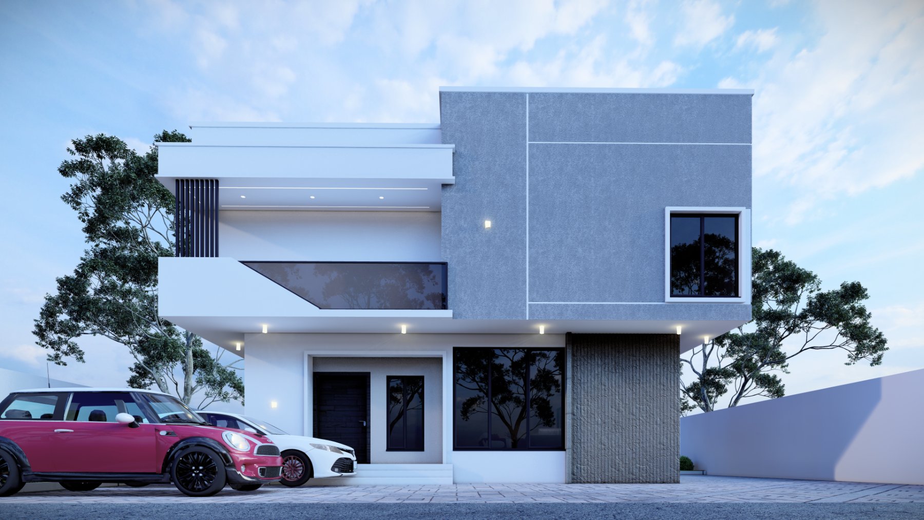 A modern Metrobridge duplex at dusk